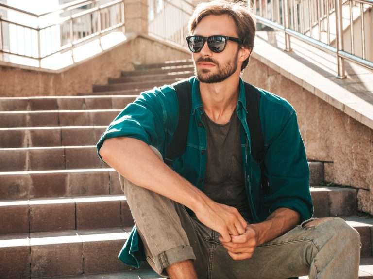 portrait handsome stylish hipster lambersexual model